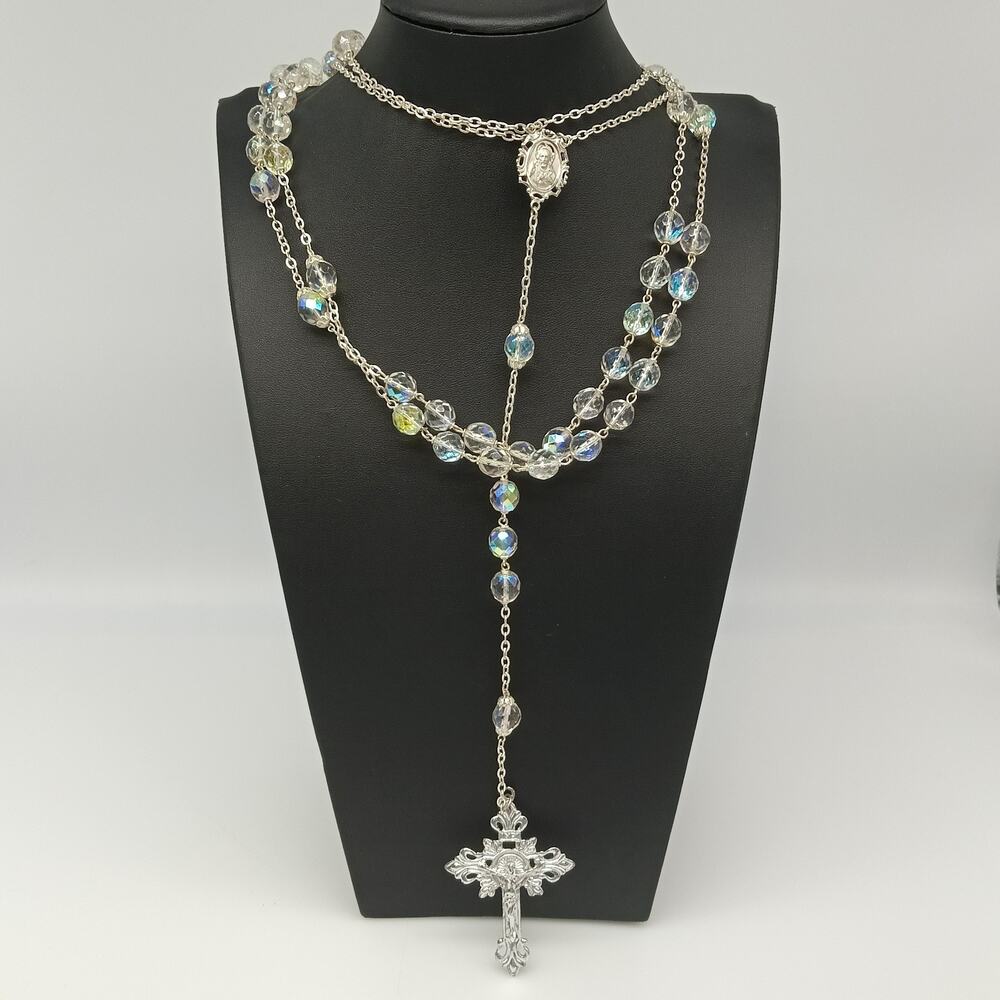 Vintage Crystal Lasso Rosary Wedding Rosary Glass Beads El Lazo 64”